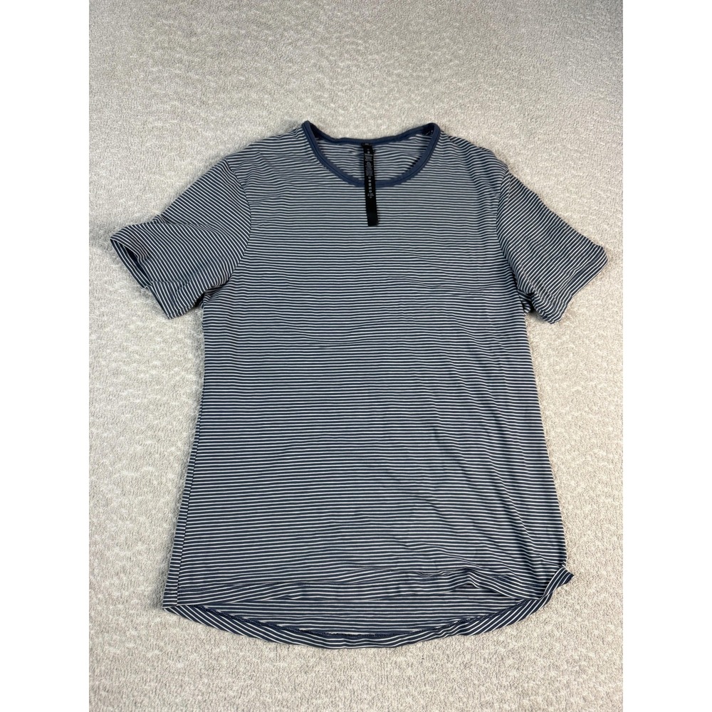 Lululemon Shirt Womens Medium Blue Striped Pima Cotton Crew Neck Short Sleeve